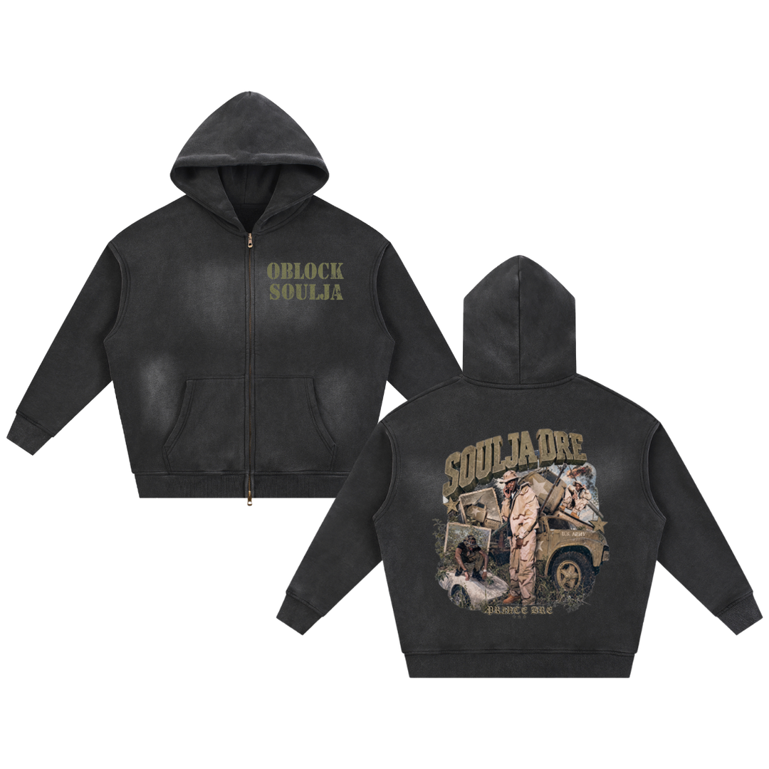 Oblock Soulja Zip-Up Hoodie - Washed Black (Prince Dre)